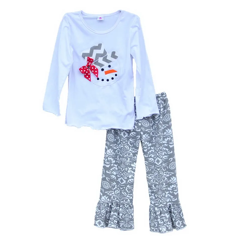 

2017 New Year Cute Snowman Embroidery Baby Girls Christmas Outfits Fall Winter Children Cloting Sets C001 Free Shipping