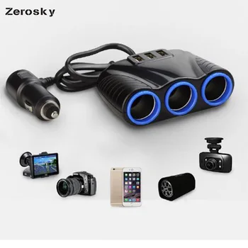 

Zerosky 3USB Port 3 Way Auto Car Cigarette Lighter Socket Splitter Charger Plug Adapter DC 12V 1A+2.1A For iphone Xiaomi Samsung