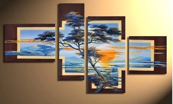 hand-painted wall art cloud forest Decoration Modern Abstract landscape Oil Painting on canvas 4pcs/set Match framework DY-022 | Дом и сад