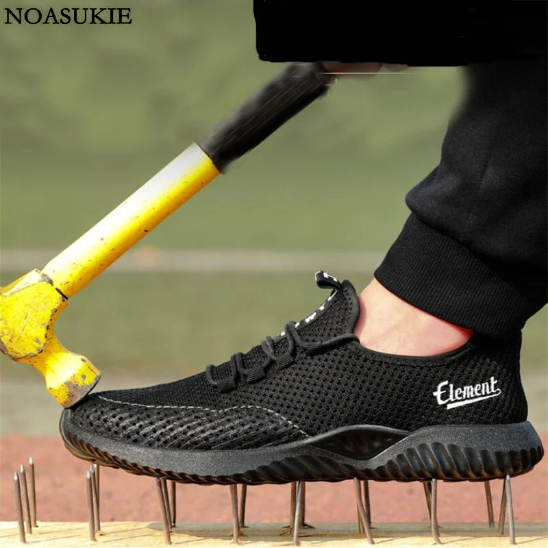 Livre Malha Sapatos Verão Respirável Black De Biqueira Aço Perfuração Ar Dos Segurança Tênis Trabalho Anti Ao Ayakkabi esmagamento Preto Homens qwItrI8P