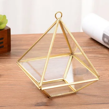 

Gold Pyramid Shape Jewelry Box Plant Geometric Glass Box Wedding Engagement Ring Holder Succulent Planter Hanging Plant Pots