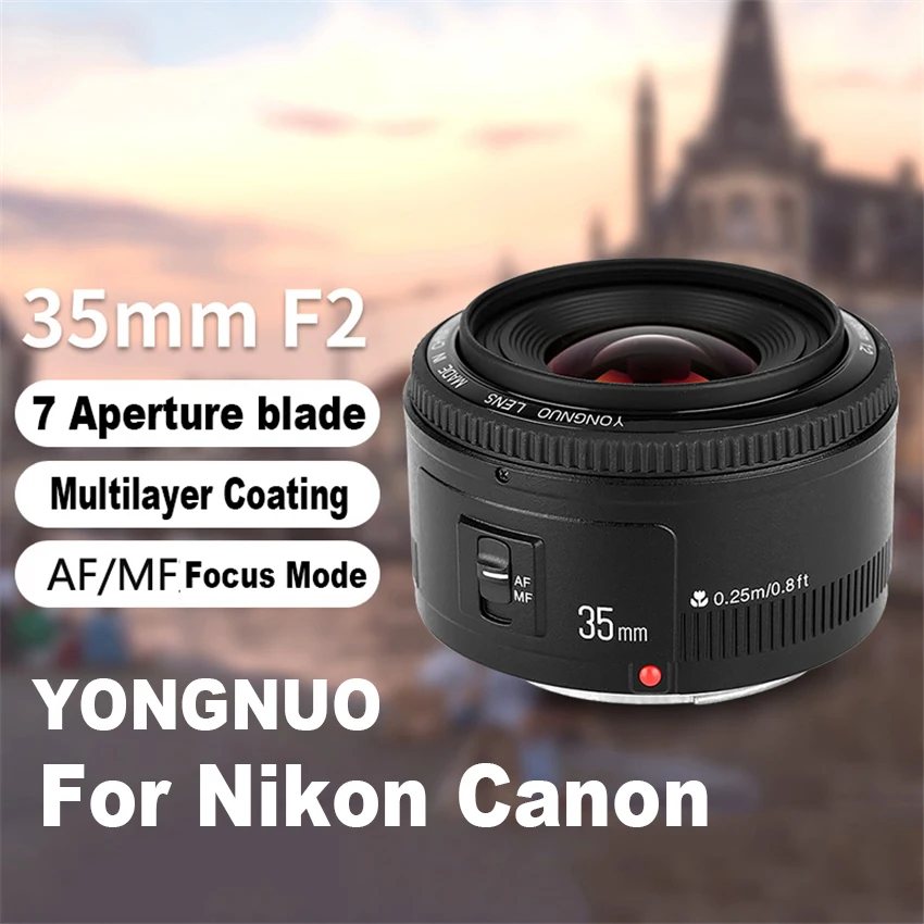 

YONGNUO YN 35mm F2 Camera Lens for Nikon Canon EOS YN35MM Lenses AF MF Wide Angle Lens for 600D 60D 5DII 5D 500D 400D 650D 6