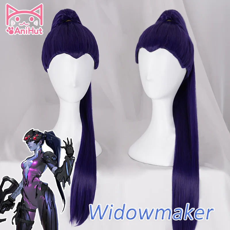 AniHut OW Widowmaker Cosplay Wig 73cm/28.35in Purple Heat Resistant Synthetic Hair Game | Тематическая одежда и униформа