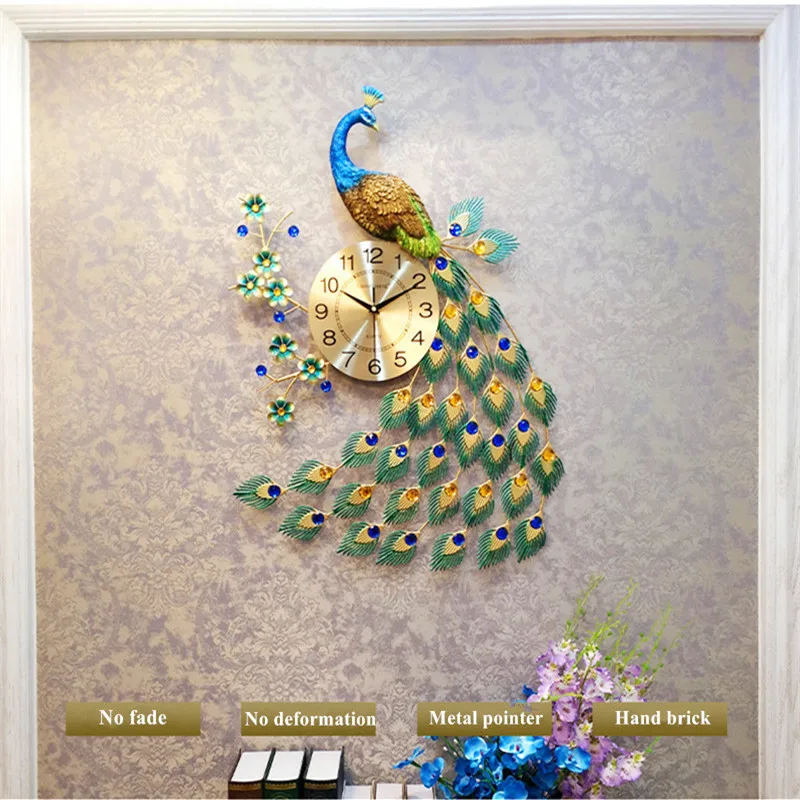 Reloj de pared grande de diamante de cuarzo Pavo Real decoración del hogar sala de estar/dormitorio silencioso Simple moderno reloj de pared moderno relojes digitales de pared Reloj de pared grande de diamante de cuarzo Pavo Real decoración del hogar sala de estar/dormitorio silencioso Simple moderno reloj de pared moderno relojes digitales de pared