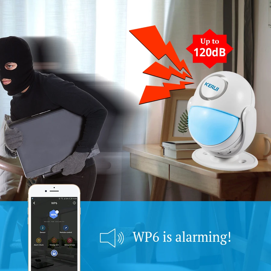 Smart Home WIFI App Control  Burglar Alarm System Door PIR Motion Detector Alarm Wireless Home Led Flash Light Security 