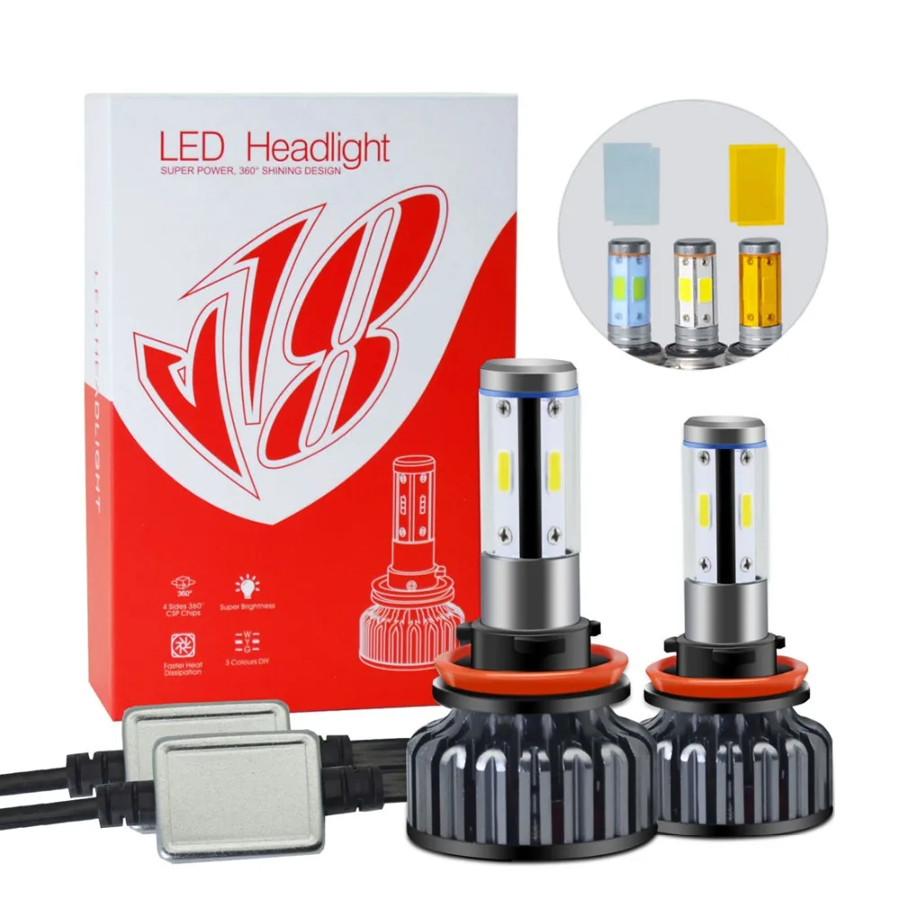 

H7 LED H4 H1 H11 H3 H9 H27 9005 9006 880 HB4 Car Headlights with Decoder Fog Lights 12V 24V 6000K 4-Sides COB LED Lamps for Cars