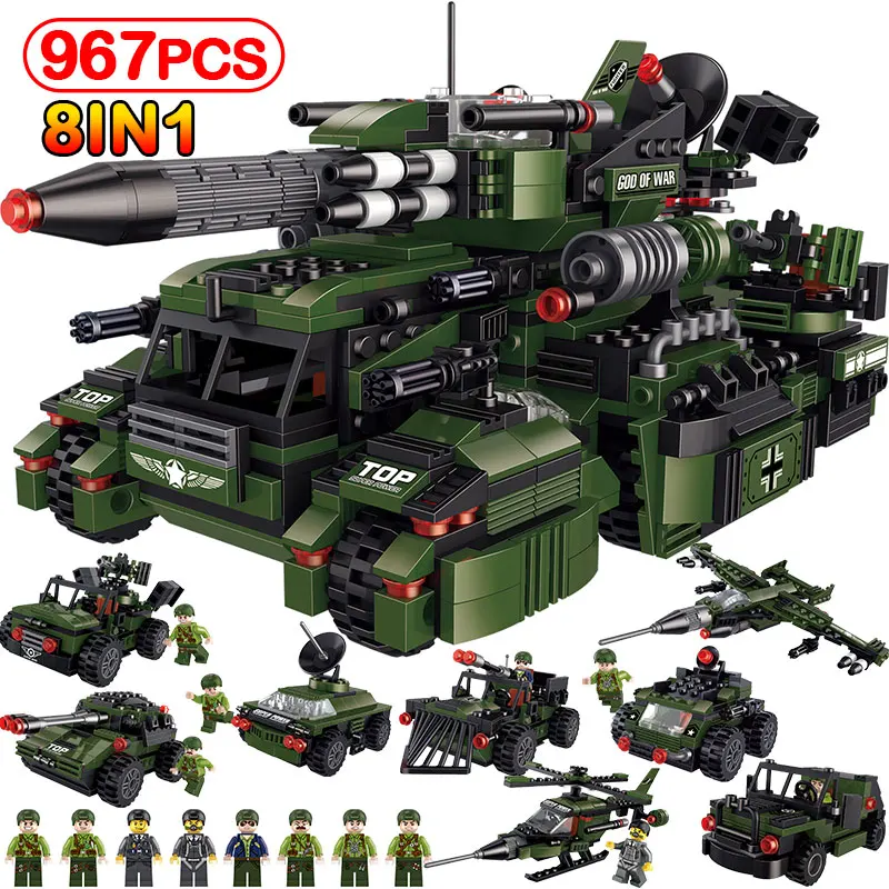 

8IN1 Military Assault Chariot Bricks Compatible legoINGLY Helicopter Soldiers Figures Building Blocks Educational Kids Toys Gift