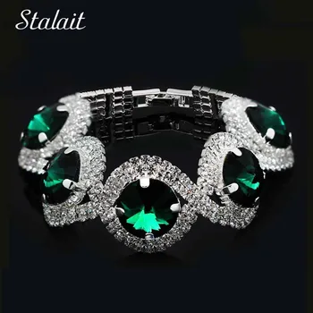 

Fashion crystal bracelet Silver Color clear rhinestone bracelet Big stone jewelry pulseiras 1112