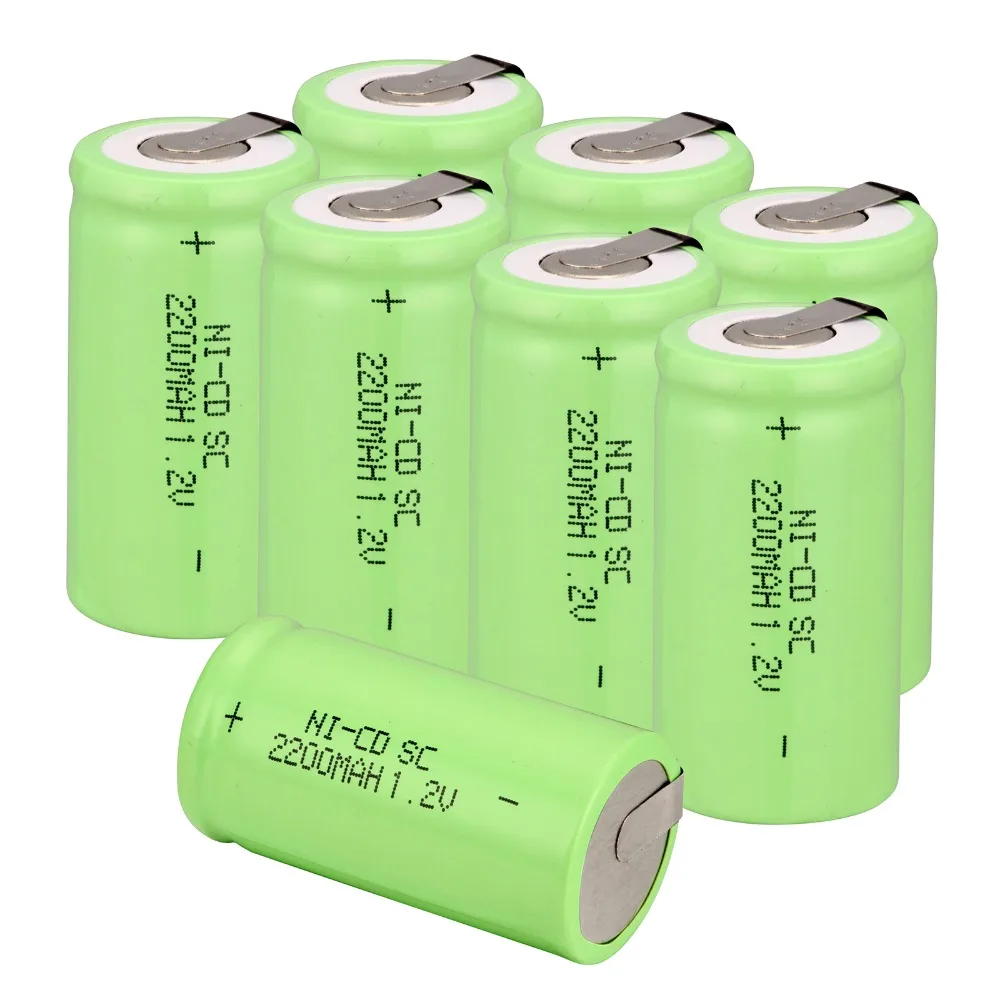 Высокое качество! 8 шт Sub C аккумулятор SC 1,2 V 2200 mAh Ni-Cd nicd, перезаряжаемый аккумулятор 4,25 CM* 2,2 CM батареи-зеленый цвет