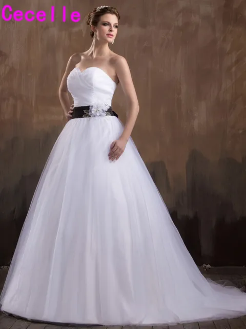 Black And White Simple A Line Wedding Dresses Sweetheart Pleated Black And White Simple A Line Wedding Dresses Sweetheart Pleated Organza 2017 Sash Tulle