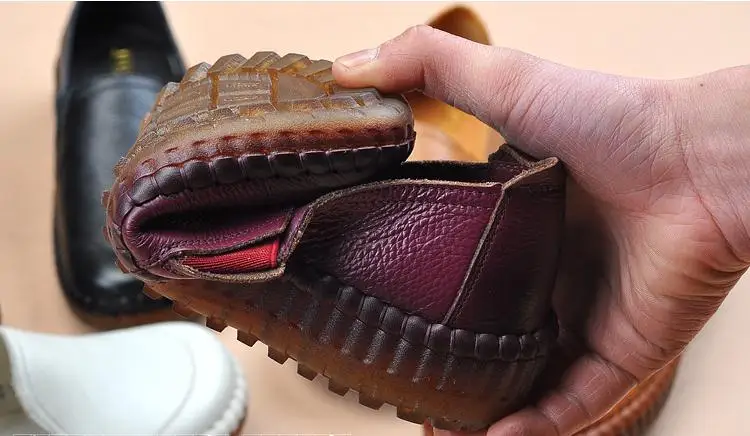 Genuine Leather Loafers Women Casual Shoes Handmade TPR Bottom Mother Slip On Flats Comfort Sewing Women Shoes Plus Size 35-41 (6)
