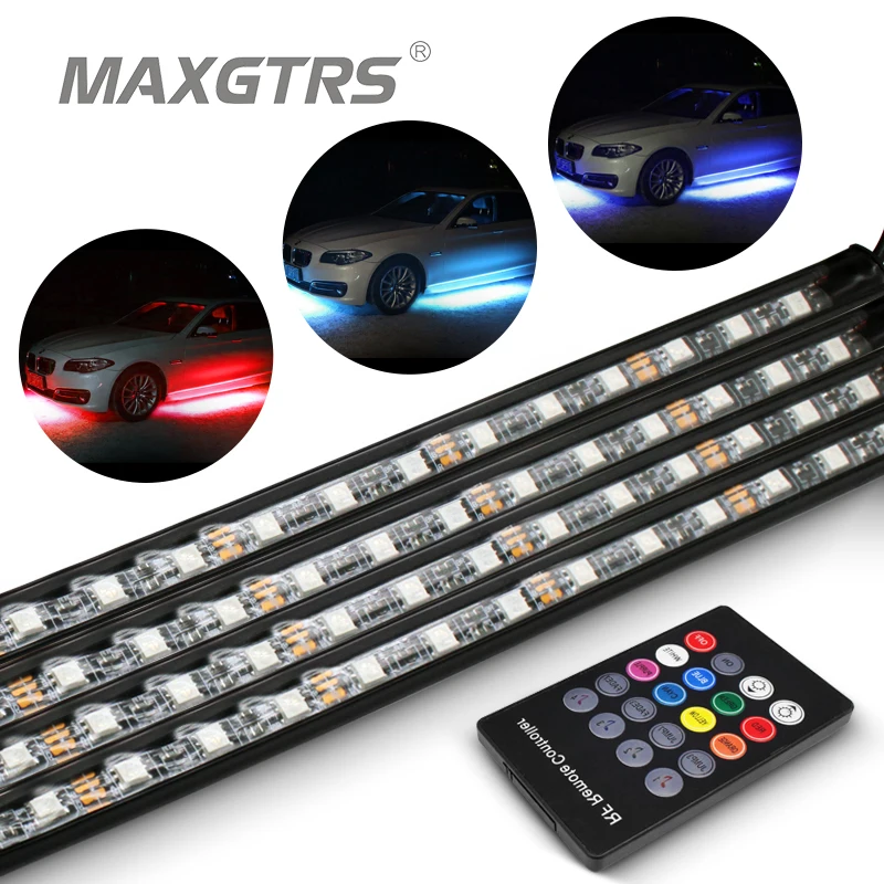 

4x 5050 SMD Flexible LED Strip Under Car LED RGB Remote Control Tube Underglow Underbody System Neon Light Tube Kit Waterproof