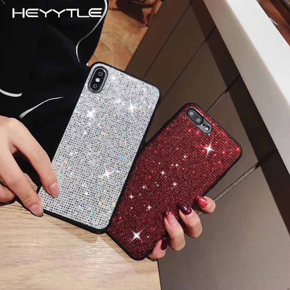 Heyytle Bling Glitter Phone Case For iPhone X XR XS MAX 7 8 Plus 6 6s Frosted Soft Case Lattice Back Cover For iphone 8Plus Case