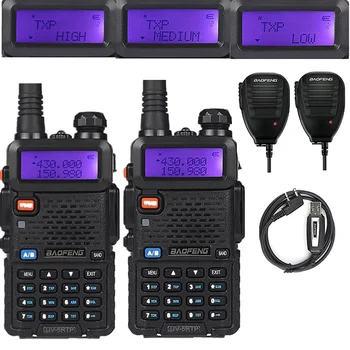 

2x Baofeng UV-5R TP 136-174/400-520MHz FM 1/4/8Watt Two Way Ham Radio Walkie Talkie with 2 Speaker Mic/Programming Cable