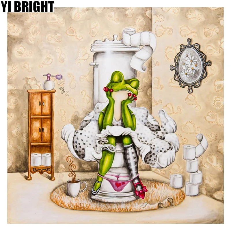 

5D DIY Diamond Embroidery frog on Toilet Diamond Painting Cross Stitch full Square Rhinestone Mosaic home decoration gift