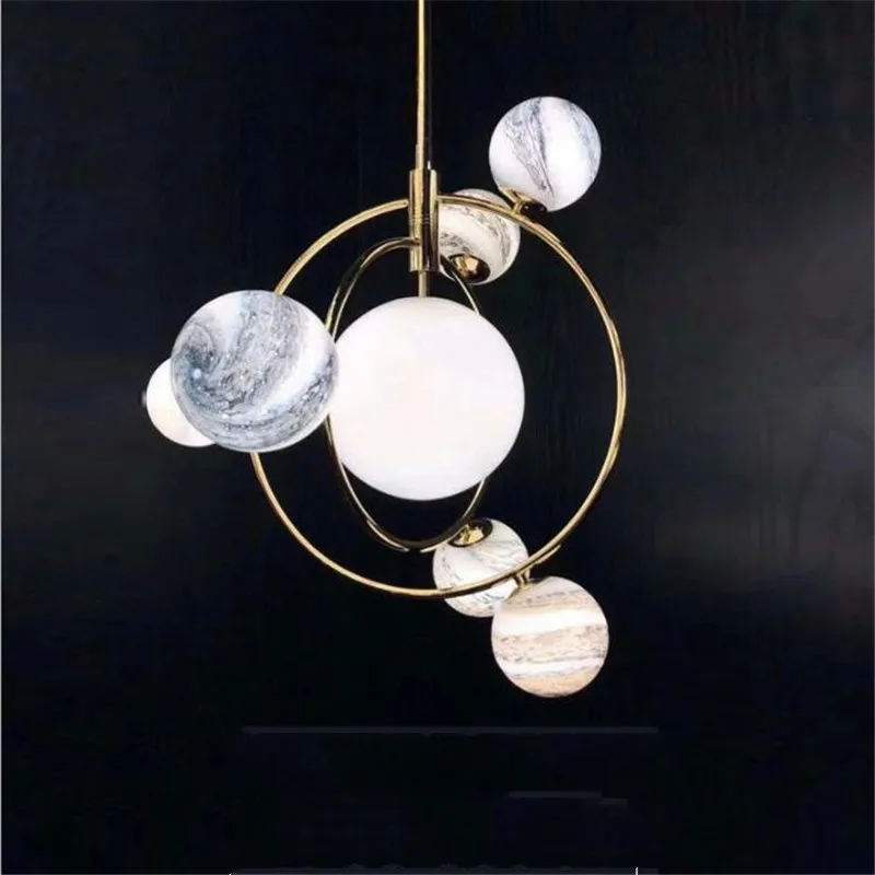 Post-modern Creative Planet Pendant Light for Foyer Bedroom Dining Room Iron Glass Ball 7/13 Heads Suspension Lamp 1813 | Лампы и