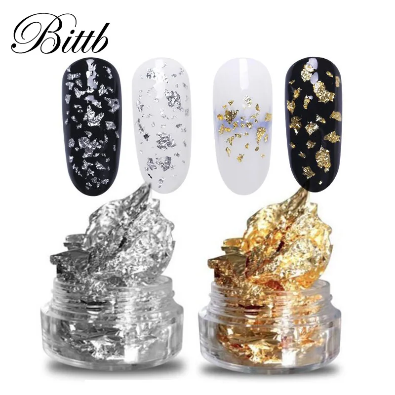 

Bittb Gold Silver Nail Foil Parper Irregular Aluminum Nail Art Sticker 3d Glitter Flakes DIY Manicure Decoration Tools
