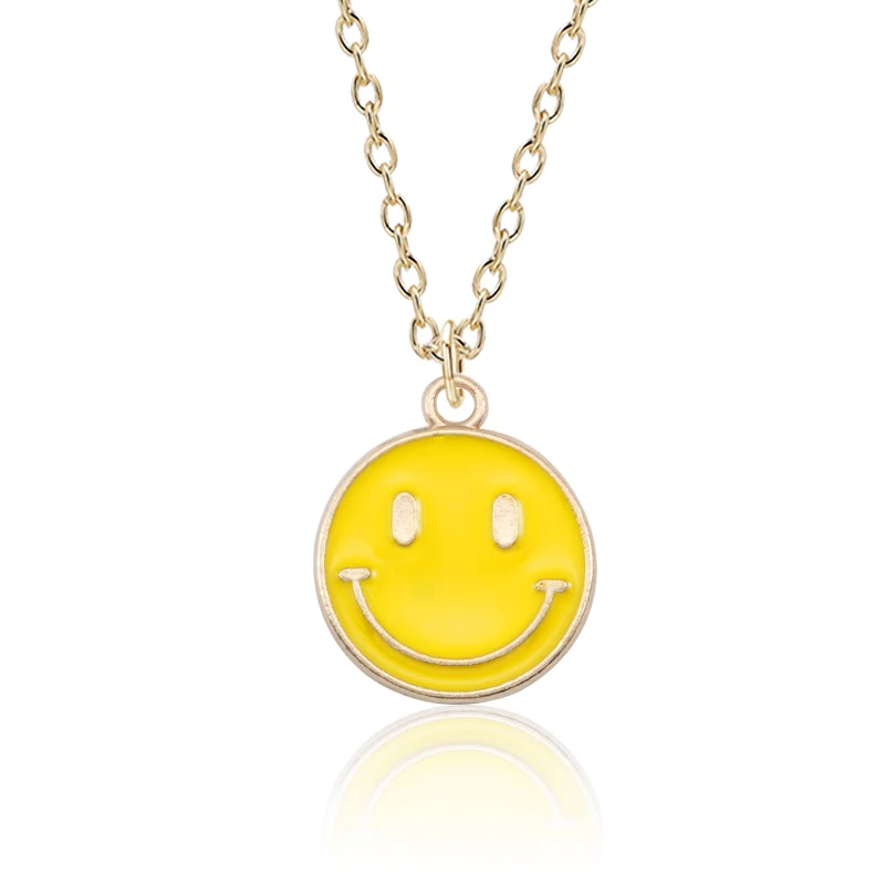 

DIY Trendy Round Necklace For Women Smiley Face Colorful Drop Oil Cute Necklaces Charm Jewelry Gold Chain Girl's Favourite Gifts