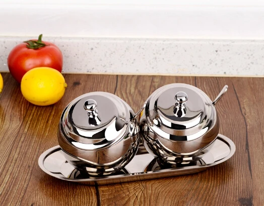 

kitchen supplies 304 stainless steel spice jar set fashion seasoning box sauce pot condiment bowl jar sugar salt bowl
