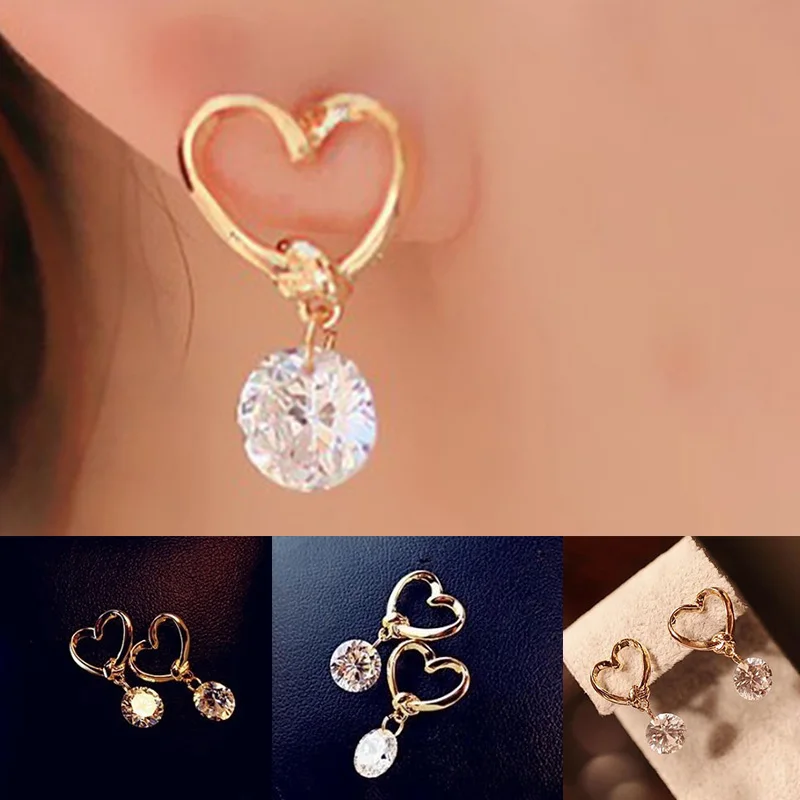 

Zircon Simple Hear Stud Earrings Fashion Pendientes Mujer Moda crystal Earrings Boucles D'Oreilles Pour Les Femmes