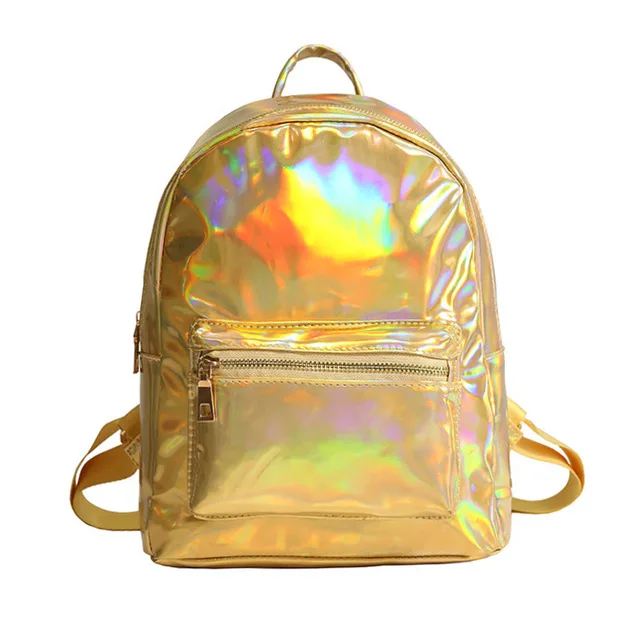 Модный женский рюкзак с серебряной голограммой, лазерный рюкзак, школьная сумка для девочек, кожаный голографический рюкзак, многоцветный, Sac A Dos - Цвет: Mini gold 007