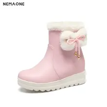 Женские зимние ботинки; обувь на низкой танкетке и платформе; ботильоны; зимняя теплая женская обувь; Цвет черный, розовый, белый; большой размер 43