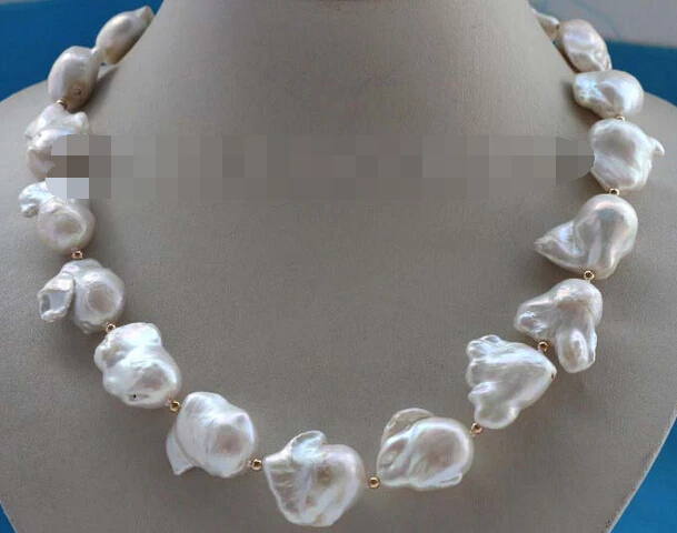 

0002370 Genuine Natural 22mm White Baroque Reborn keshi Pearl Necklace 14KGP (A0501)