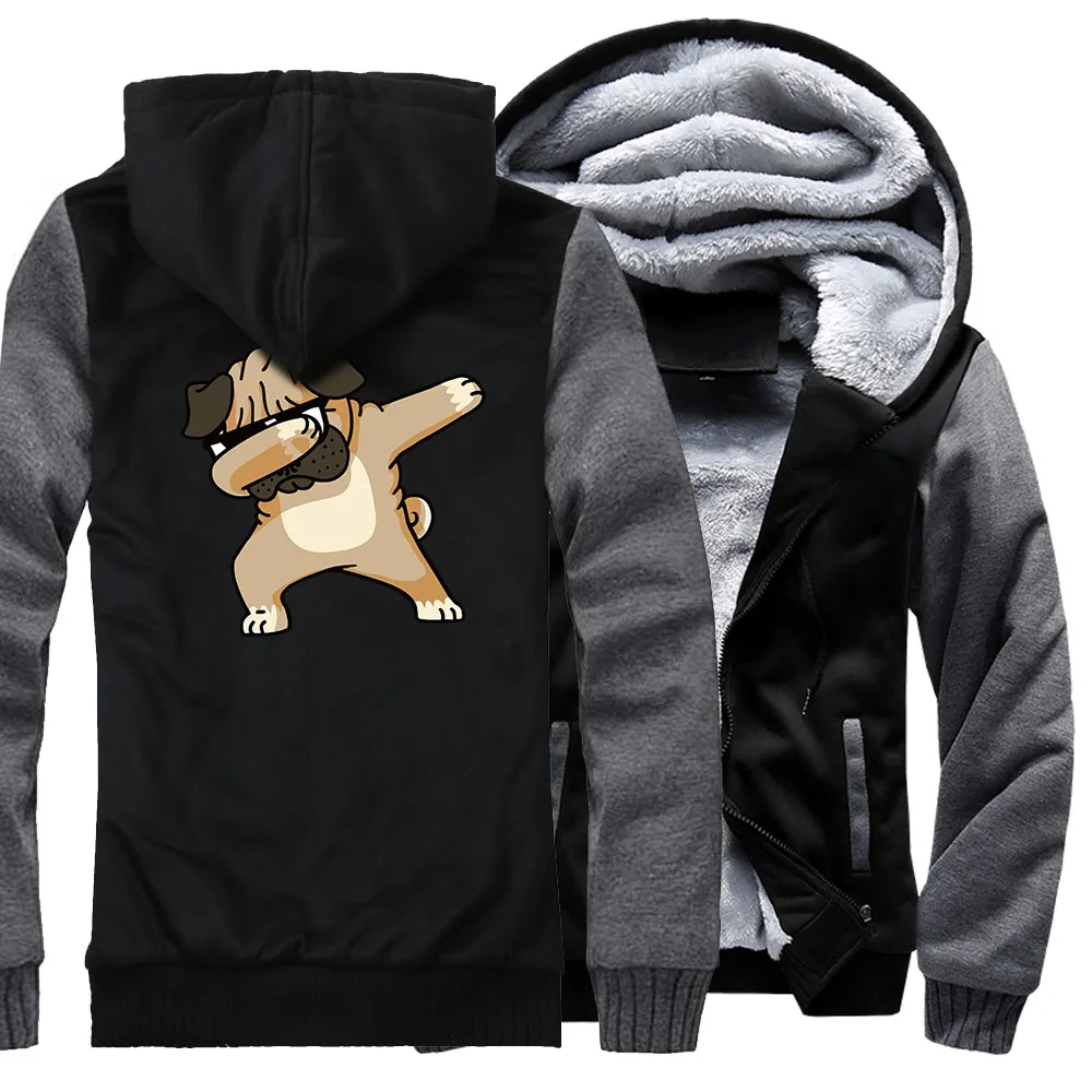 Men s Sweatshirt Thick Coats Autumn Winter Raglan Sleeve Hoodie 2019 Hot Sale Streetwear Dabbing Pug Hip Hop Dog Men s Hoodies