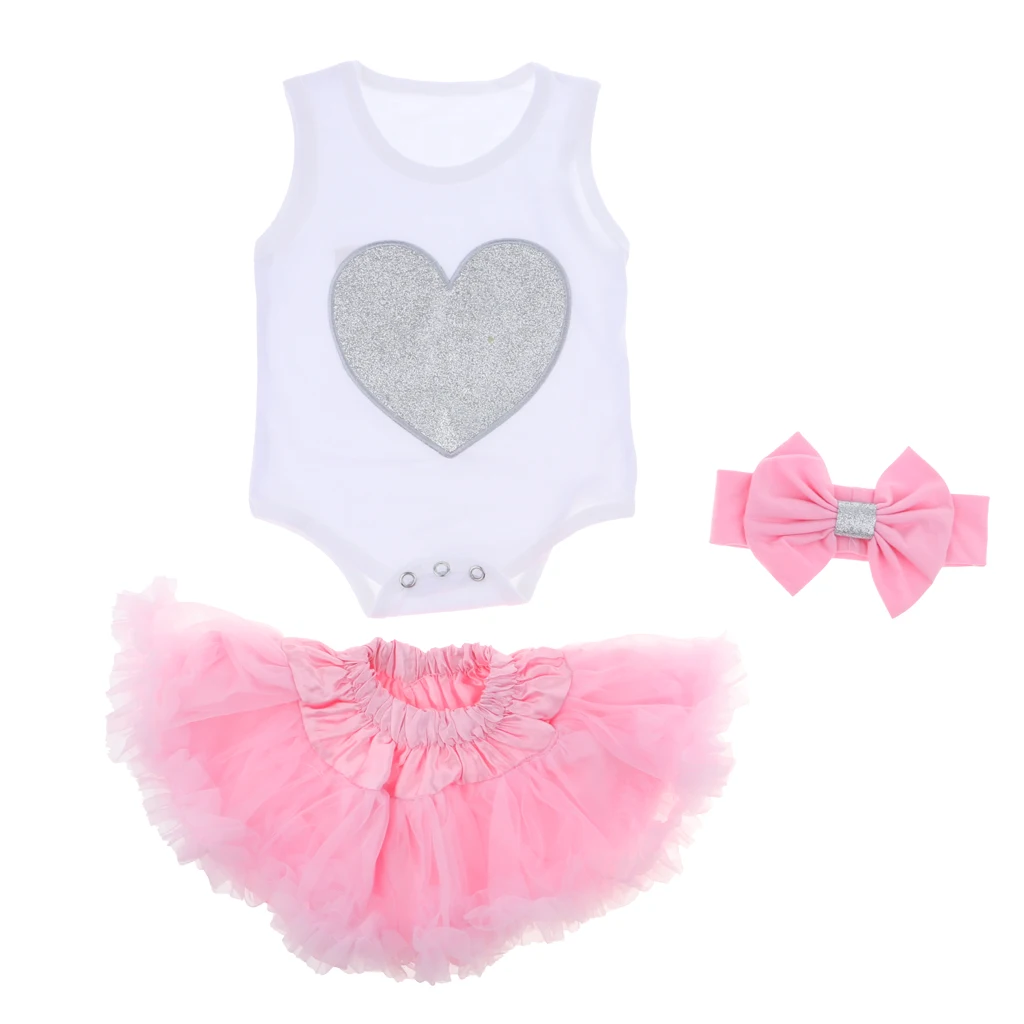 Newborn Baby Doll Clothes for 22inch-23inch Reborn Girl Doll Rompers Pink Skirt Headband Suit