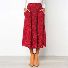 Элегантная мода точка миди юбка женские длинные юбки летние милые женские с высокой талией плиссированные макси юбки с карманом