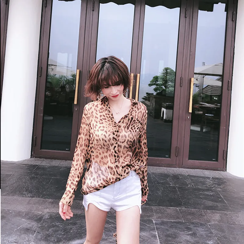 

New Summer leopard Women Blouse 2019 Fashion slim silk shirt Casual Femme Shirt Bloues tops