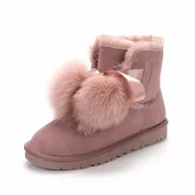 

SID0013 2018 New Fox fur ball snow boots Korean Edition Leather boots Women's cotton shoes Plush heating for winter.