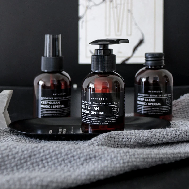 

100ml Scandinavian Brown Bath Shampoo Storage Bottle Liquid Nordic Lotion Storage Bottle with Sticker Travel Organizer Decor