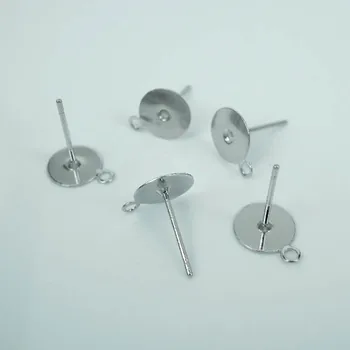 

Stainless Steel Earrings Blanks Bases with Flat Circle Glue Pads with a Loop Slide Cabochons Stud Earrings post DIY Findings