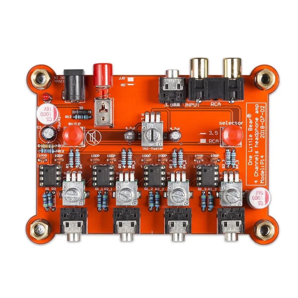 P14 красный Mini 4 канала стерео усилитель для наушников сплиттер studio