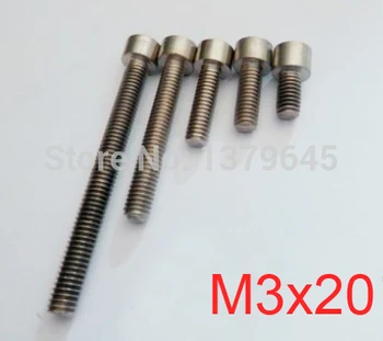 

50pcs/lot GR2 Titanium Ti Bolt M3 thread 20mm length M3*20 M3x20 Hexagon Socket Cap Screw Allen Head, acid and alkali corrosion