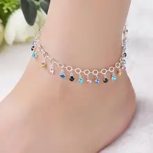 Shiny Colorful Rhinestone Tassel Chain Lucky Anklet Women Beach Foot Jewelry creative gift Shiny Colorful Rhinestone Tassel Chain Lucky Anklet Women Beach Foot Jewelry creative gift