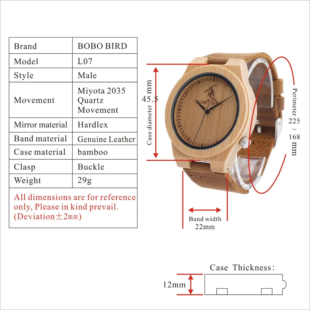 BOBO BIRD часы из натуральной кожи с широким ремешком кварцевые бамбуковые наручные часы для мужчин OEM B-L07