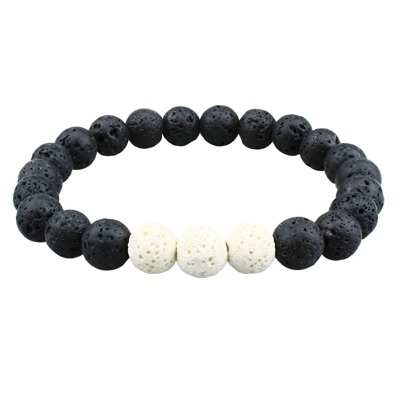 

Stress Anxiety Relief Black Lava Beads Bracelet Essential Oil Diffuser White Volcanic Rock Hollow Unisex Stretchy Bracelet
