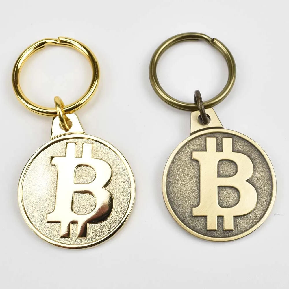 Bitcoin Keychain 24K Gold Or Antique Brass Plated Bitcoin Cryptocurrency Keychain 2 Colors