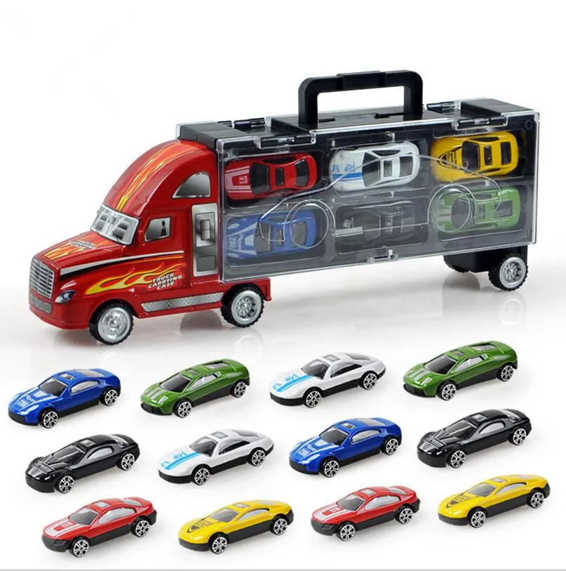 Camion de transport de voiture pour garçons (comprend 12 voitures en alliage métallique) pour enfants (1)