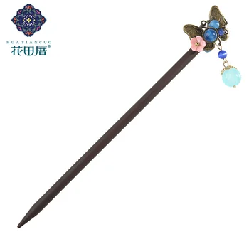 

Vintage Alloy Butterfly Hairpins Dangle Imitation Cat Eye Stone Shell Flower Women Wooden Hair Sticks Bridal Jewelry FZ-18052-1