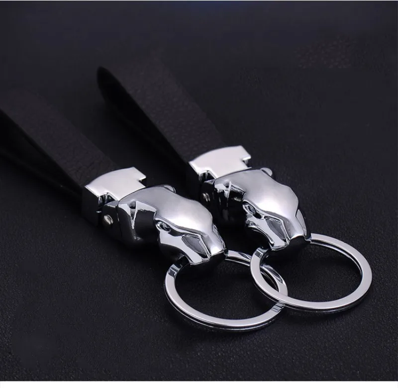 

High Grade Men Jaguar Key Chain Keychains Man Car Key Ring Holder Jewelry Bag Pendant Gift Genuine Leather Rope