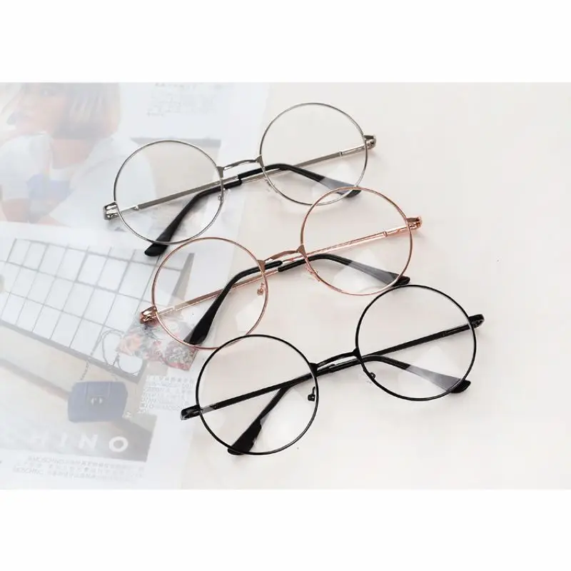 Mayitr 1pc Unisex Retro Large Round Glasses Oversized Metal Frame Eyeglasses Glasses Clear Lens 6 Colors