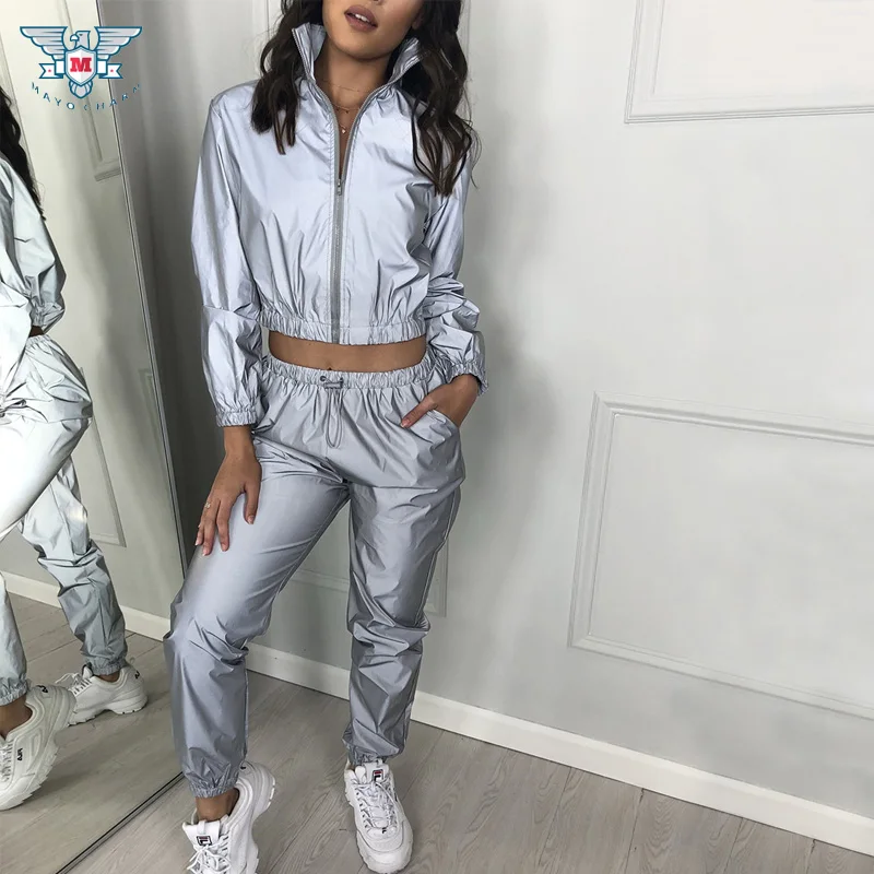 

Women Sportsuit 2 Pieces Set Outtwear Sweatsuits Hoodies Tracksuits Sets Long Sleeve Sweatshirt + Pants Reflective Women's Sets