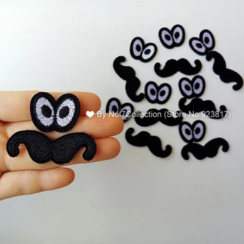 

Set of 2 Mustache with Eyes Embroidered Patch Iron on Sew Applique Cartoon Patch Fabric Clothes Shoes Bags Decoration Patches