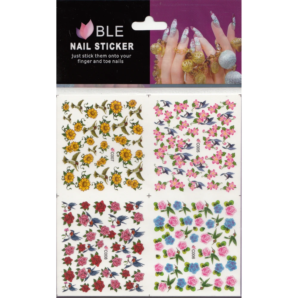 

10 MEDIUM SHEETS (5.5*5.1 INCHES) FULL PAGE C-SERIAL FLOWER NAIL TATTOOS STICKER WATER DECAL NAIL ART 4 DESIGNS IN 1 C001-275