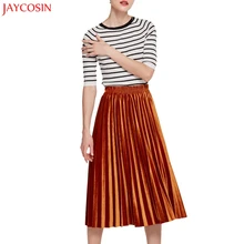 JAYCOSIN модная юбка красная летняя дамская модная Вельветовая с завышенной талией чисто эластичная плиссированная длинная пикантная юбка средней длины черного цвета z405