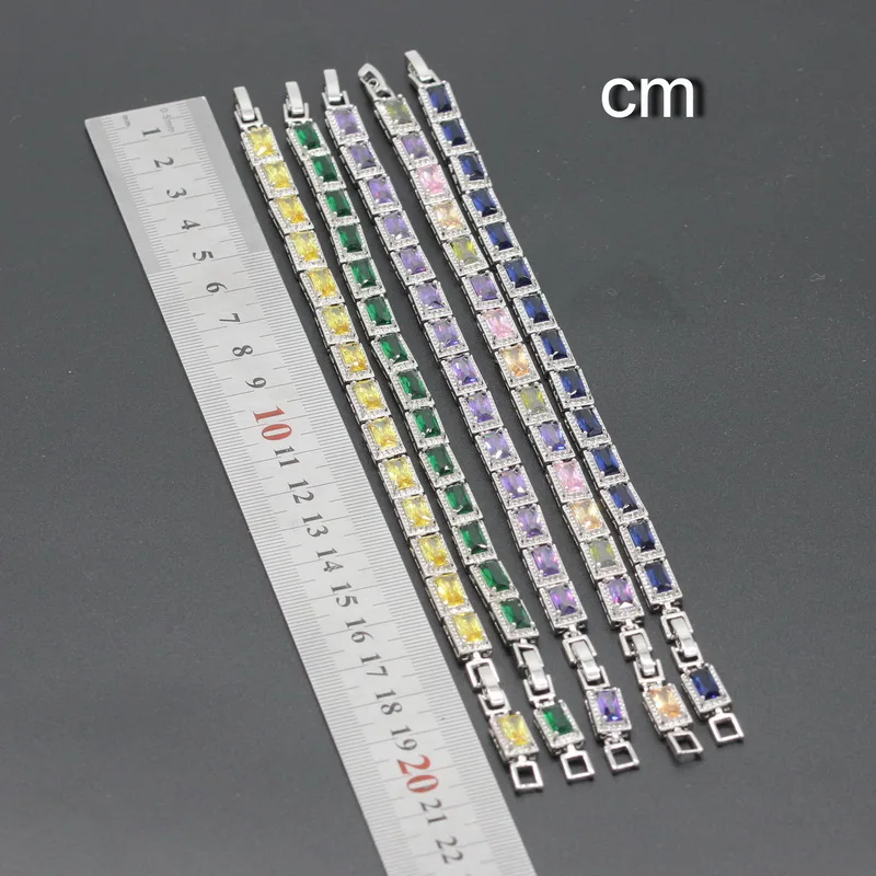 925 пробы Серебряный браслет для Для женщин темно-сине-белые многоцветный фиолетовый желтый Zircnoia Кристалл 5 цветов доступны