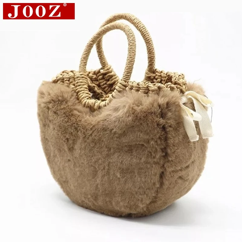 

New bohemian style hand-woven bag straw winter winter wool crossbody bag summer detachable hollow rattan handbag